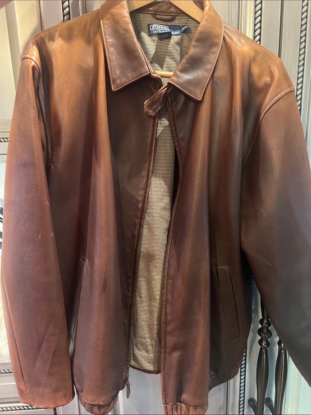 Polo by Ralph Lauren Chestnut Brown Leather Bomber Jacket